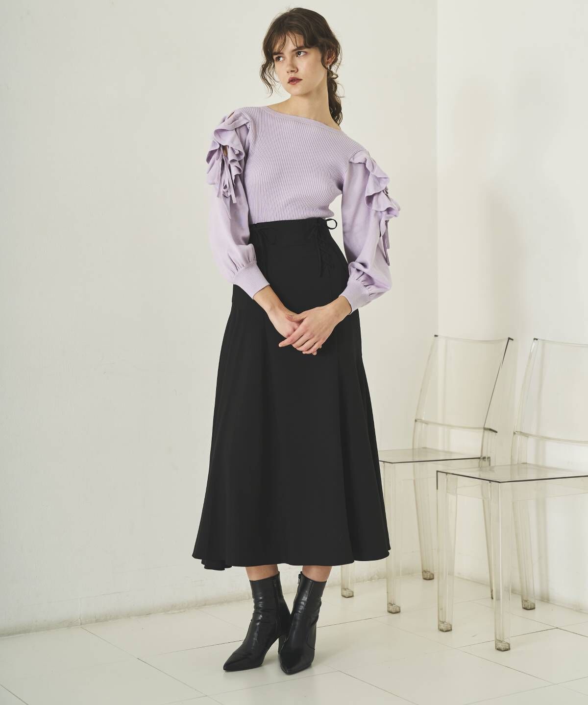 アンドクチュール「袖フリルニット」|ニット・セーター|