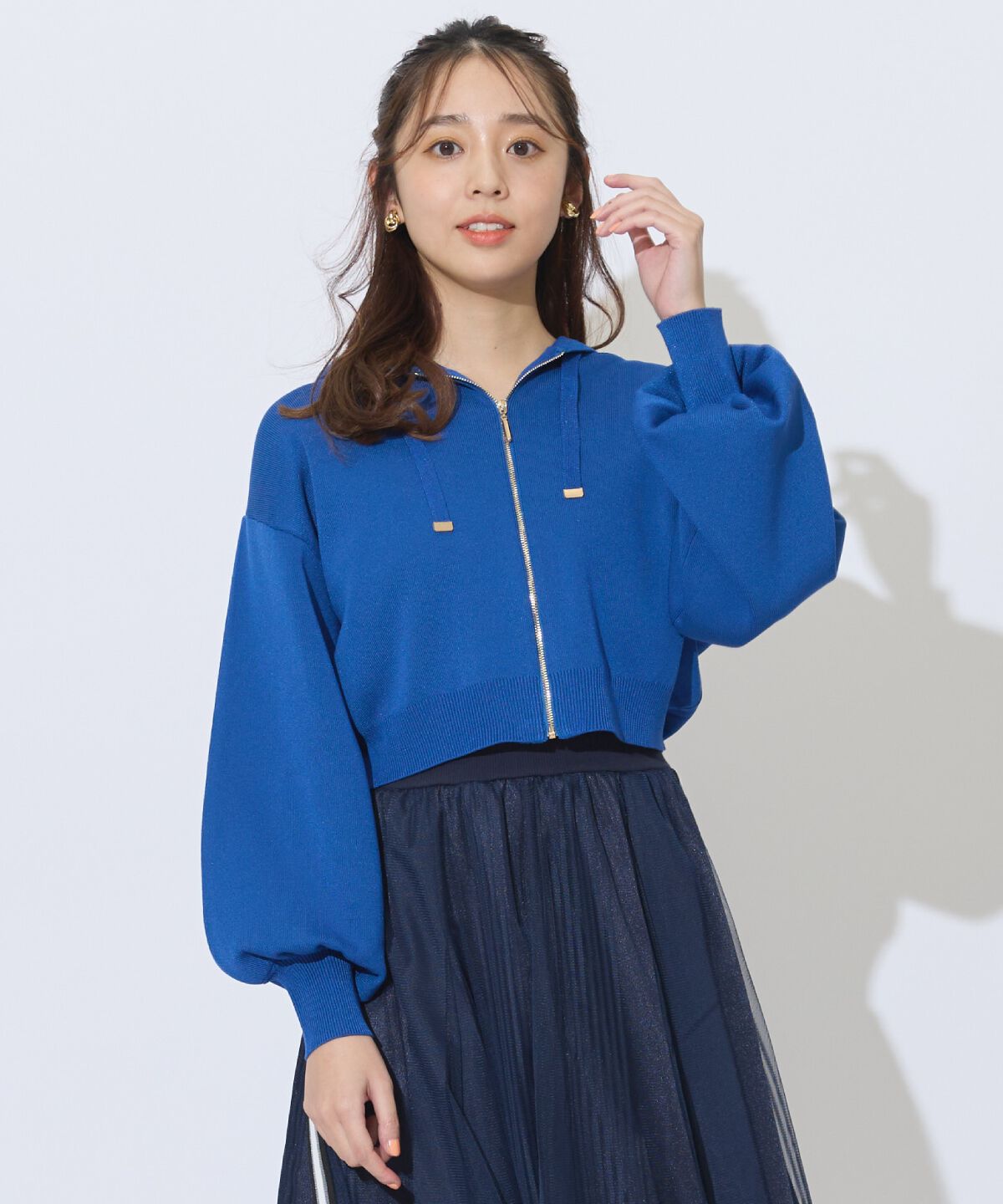 アンドクチュール「クロップドニットフーディー」|パーカー|