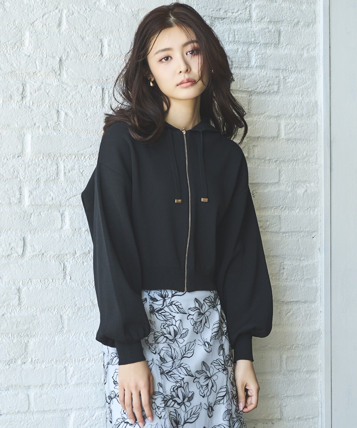 アンドクチュール「クロップドニットフーディー」|パーカー|