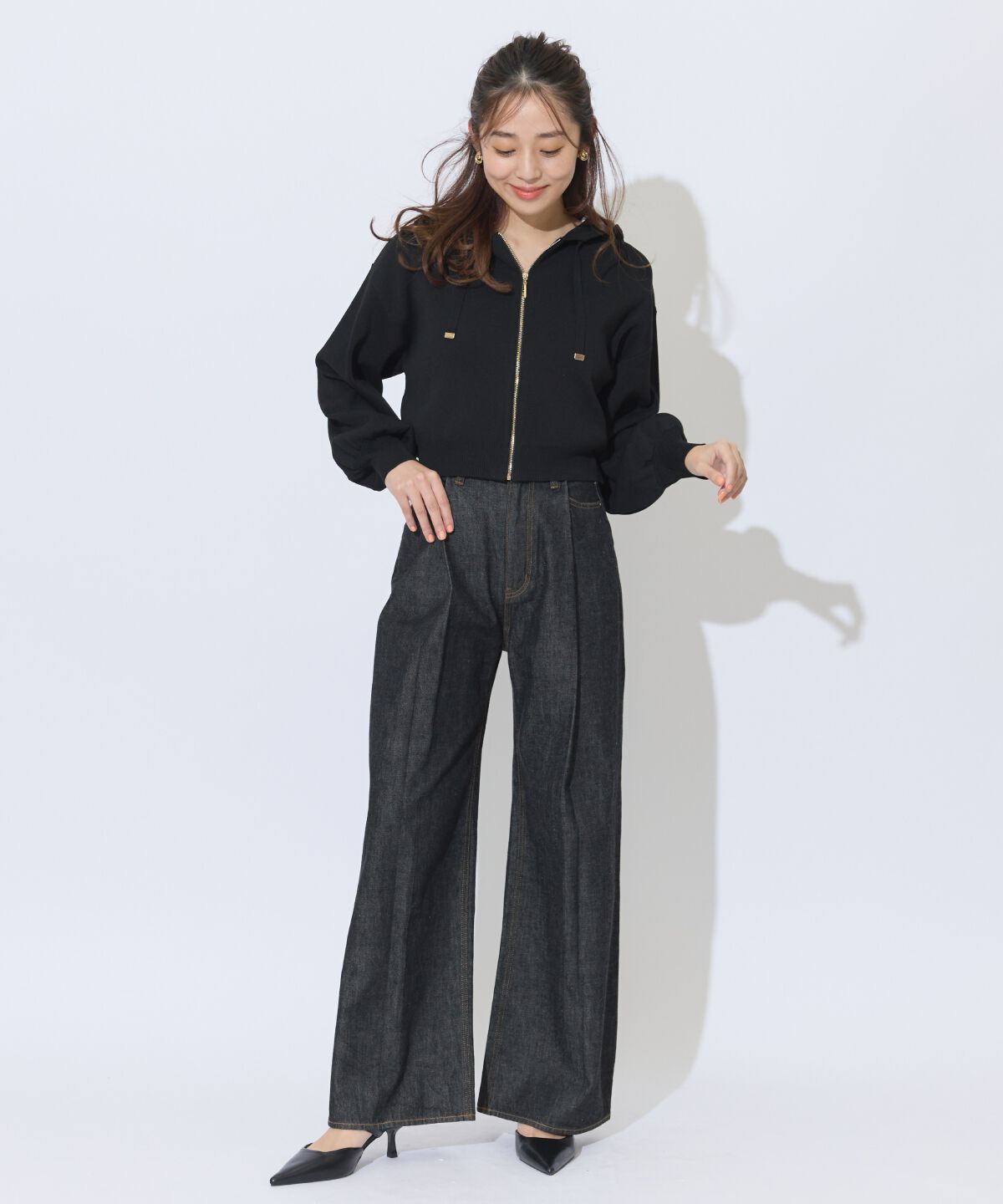 アンドクチュール「クロップドニットフーディー」|パーカー|