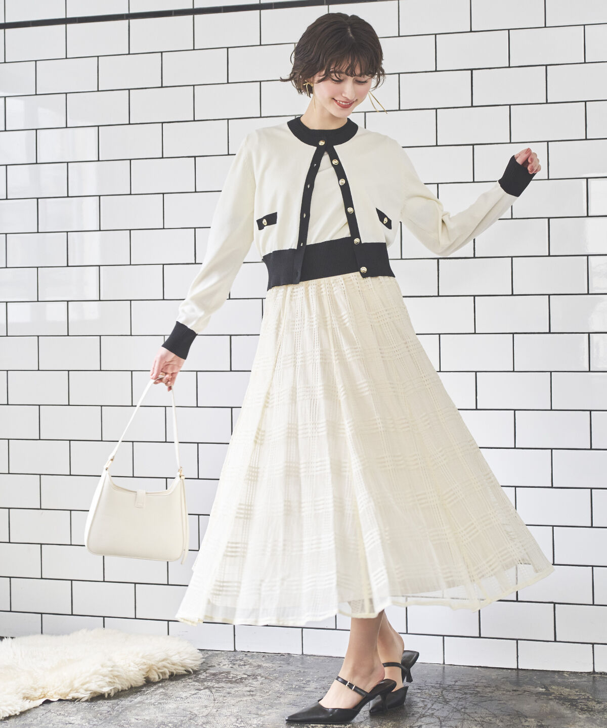 アンドクチュール「配色ニットアンサンブル」|カーディガン|