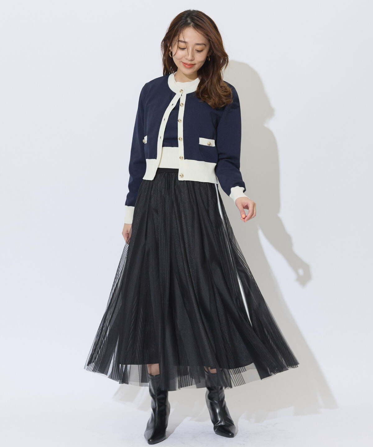 アンドクチュール「配色ニットアンサンブル」|カーディガン|