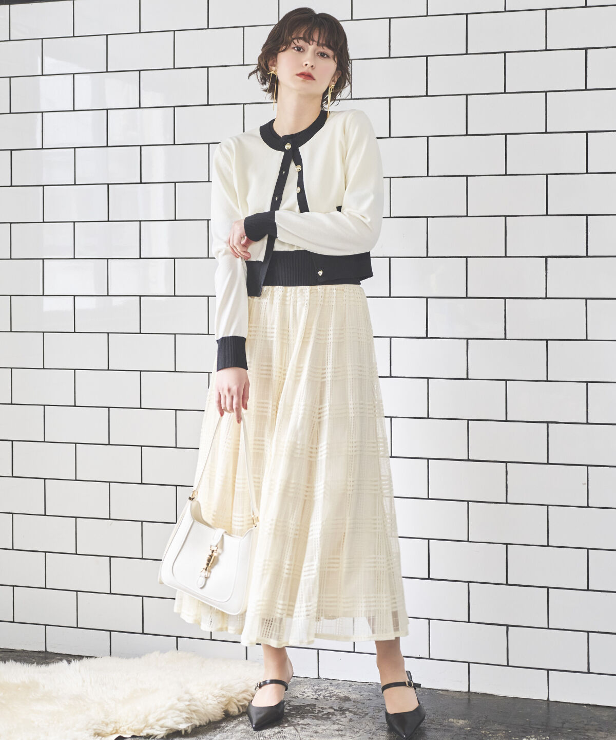 アンドクチュール「配色ニットアンサンブル」|カーディガン|