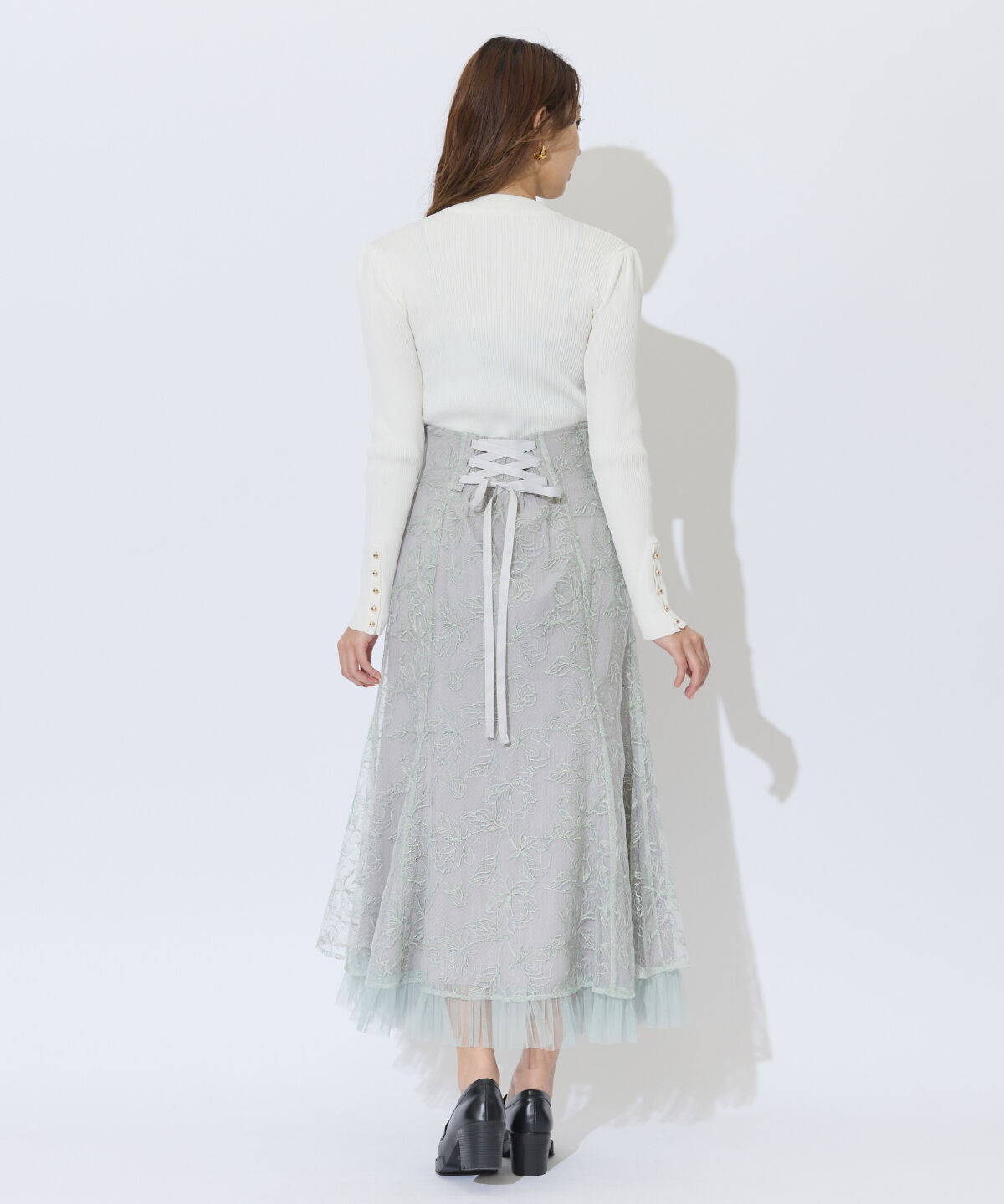 アンドクチュール「チュールヘムフローラルスカート」|フレア|