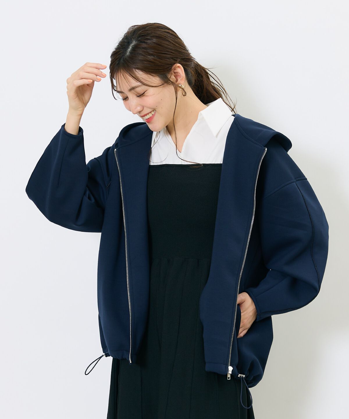 アンドクチュール「ダンボールポンチフーディーブルゾン」|ブルゾン・スタジャン|ネイビー