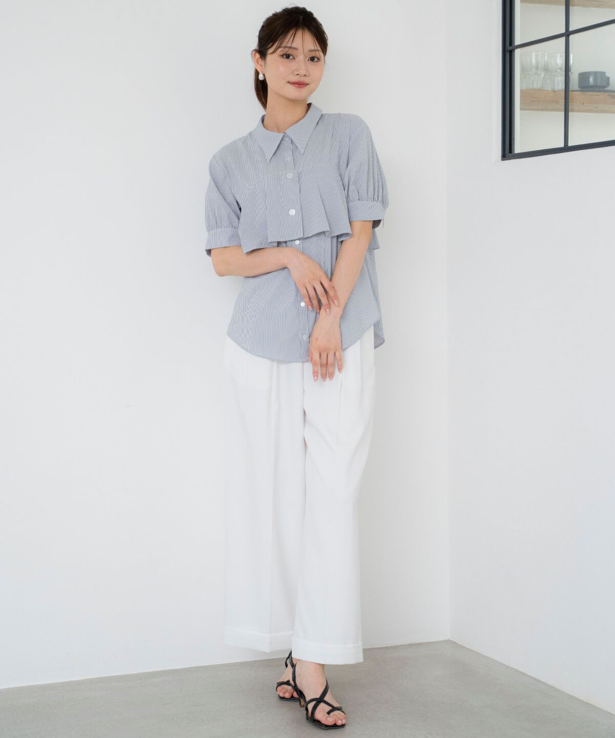 アンドクチュール「ストライプヨークハーフスリーブシャツ」|シャツ・ブラウス|