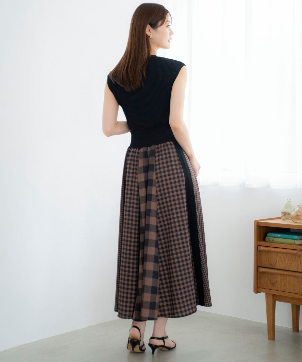 アンドクチュール「ギンガムMIXロングスカート」|フレア|