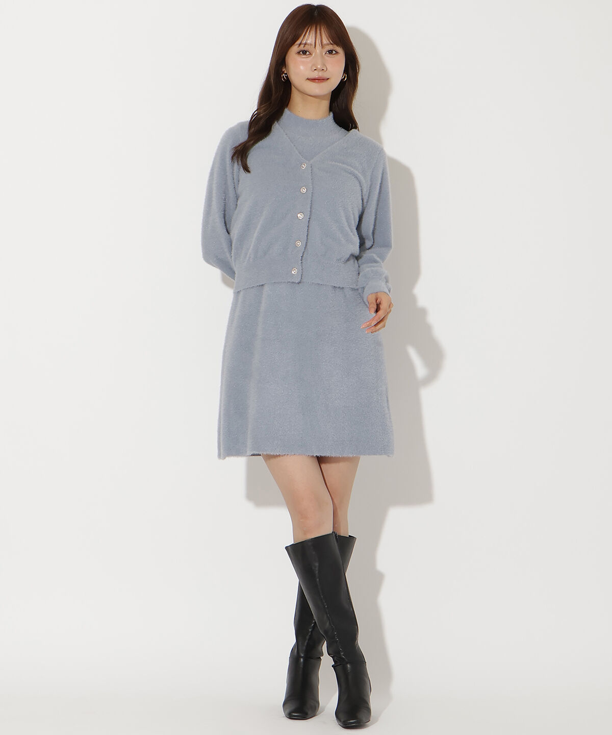 アンドクチュール「ラメフェザーニットアンサンブル」|ワンピース|ブルー