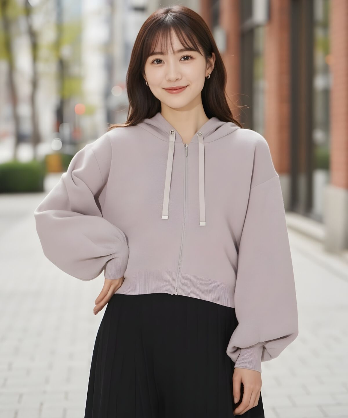 アンドクチュール「ニットパーカー」|パーカー|ベージュ