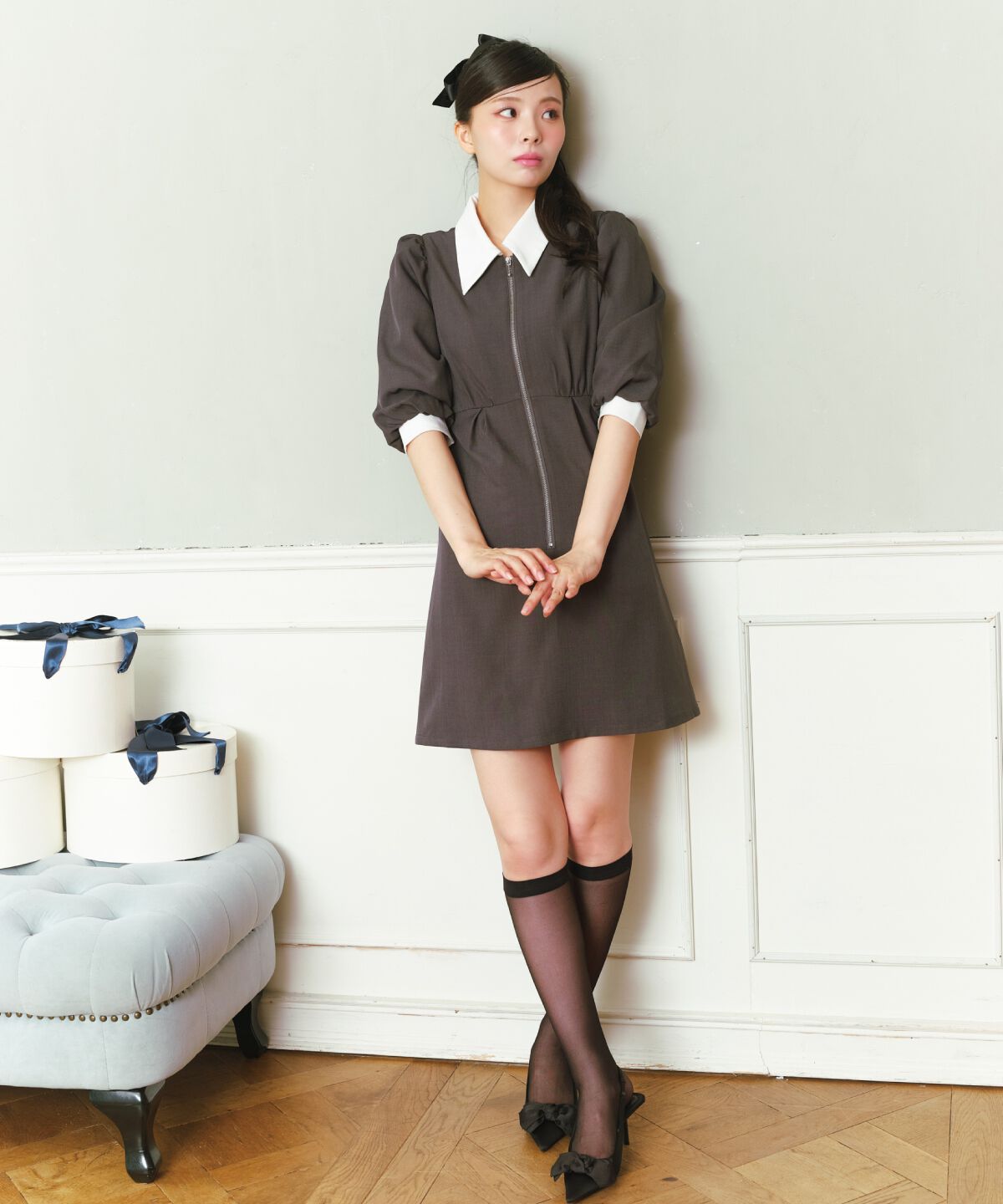 REDYAZEL「バイカラーフロントジップミニワンピース」|ワンピース|