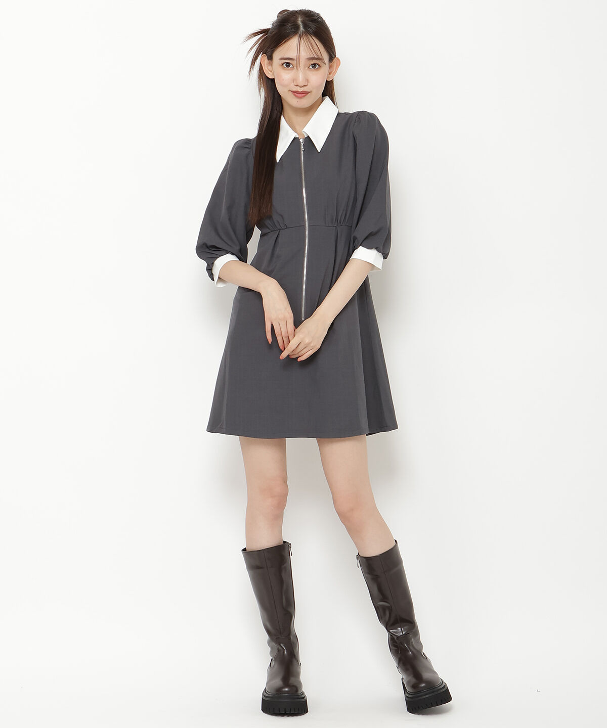 REDYAZEL「バイカラーフロントジップミニワンピース」|ワンピース|