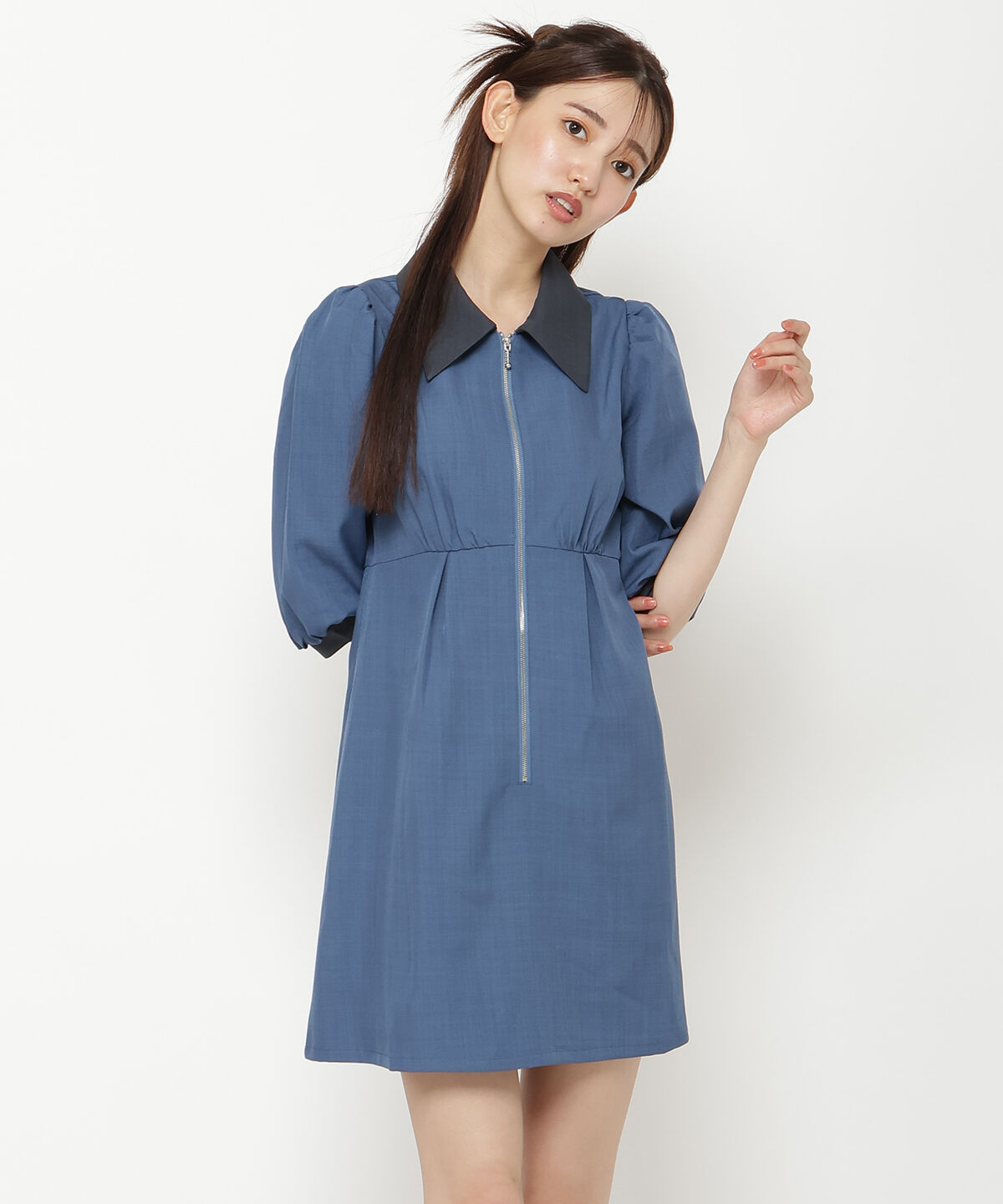 REDYAZEL「バイカラーフロントジップミニワンピース」|ワンピース|ブルー