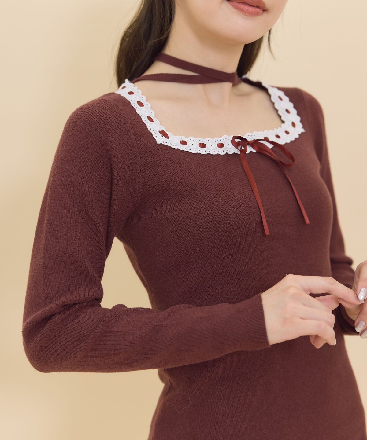 REDYAZEL「レーストリミングニットワンピース」|ワンピース|