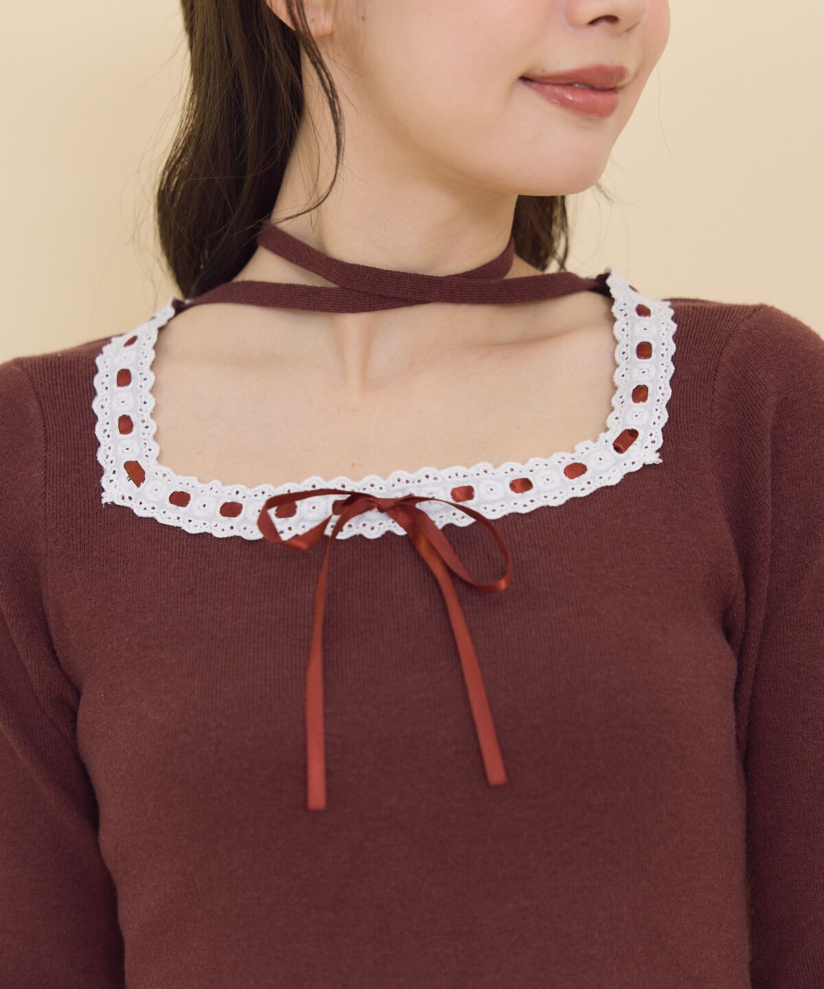 REDYAZEL「レーストリミングニットワンピース」|ワンピース|