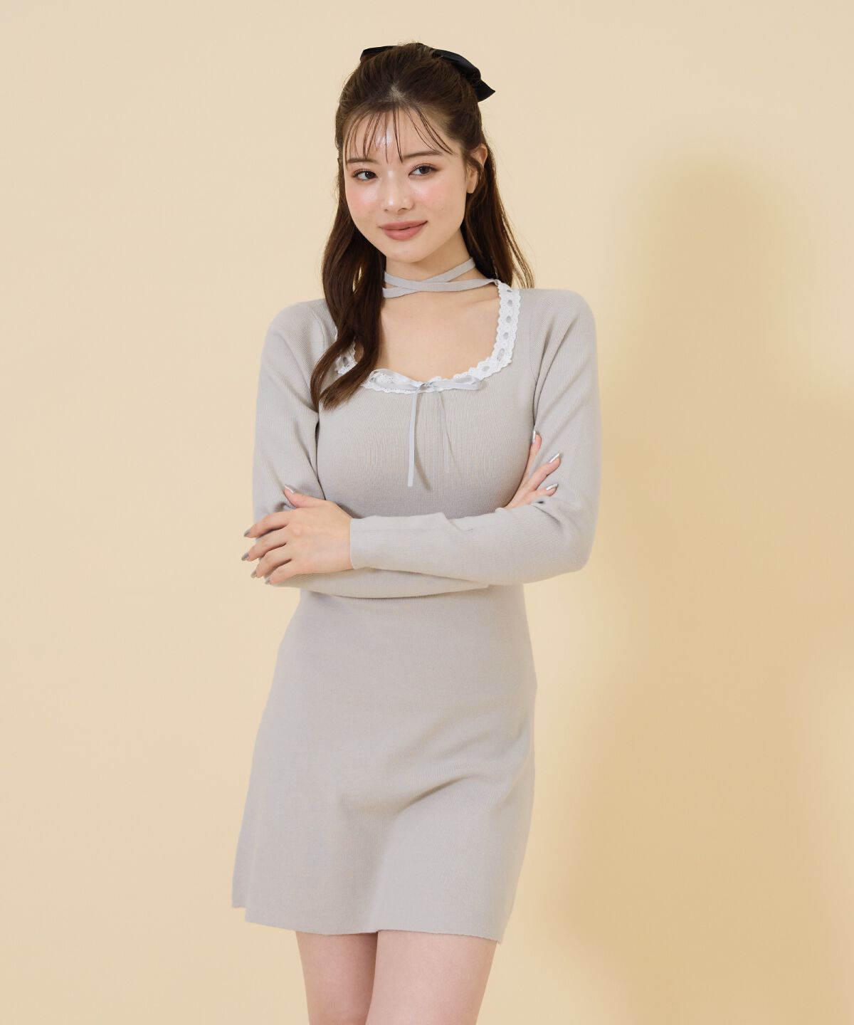 REDYAZEL「レーストリミングニットワンピース」|ワンピース|
