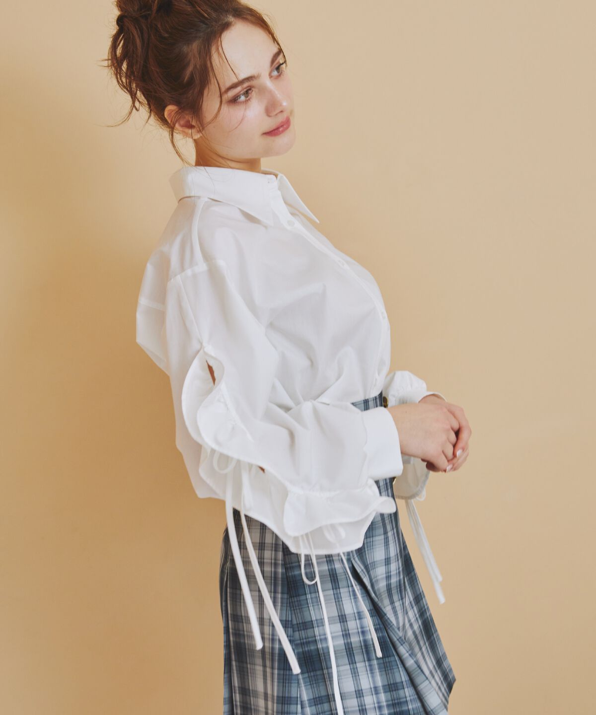 REDYAZEL「ダブルボタンチェックミニスカート」|フレア|