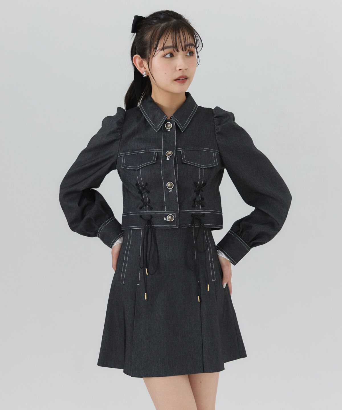 REDYAZEL「デニムライクタックプリーツミニスカート」|フレア|