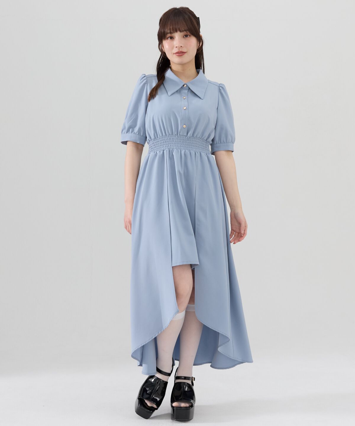 REDYAZEL「ウエストシャーリングシャツワンピース」|ワンピース|