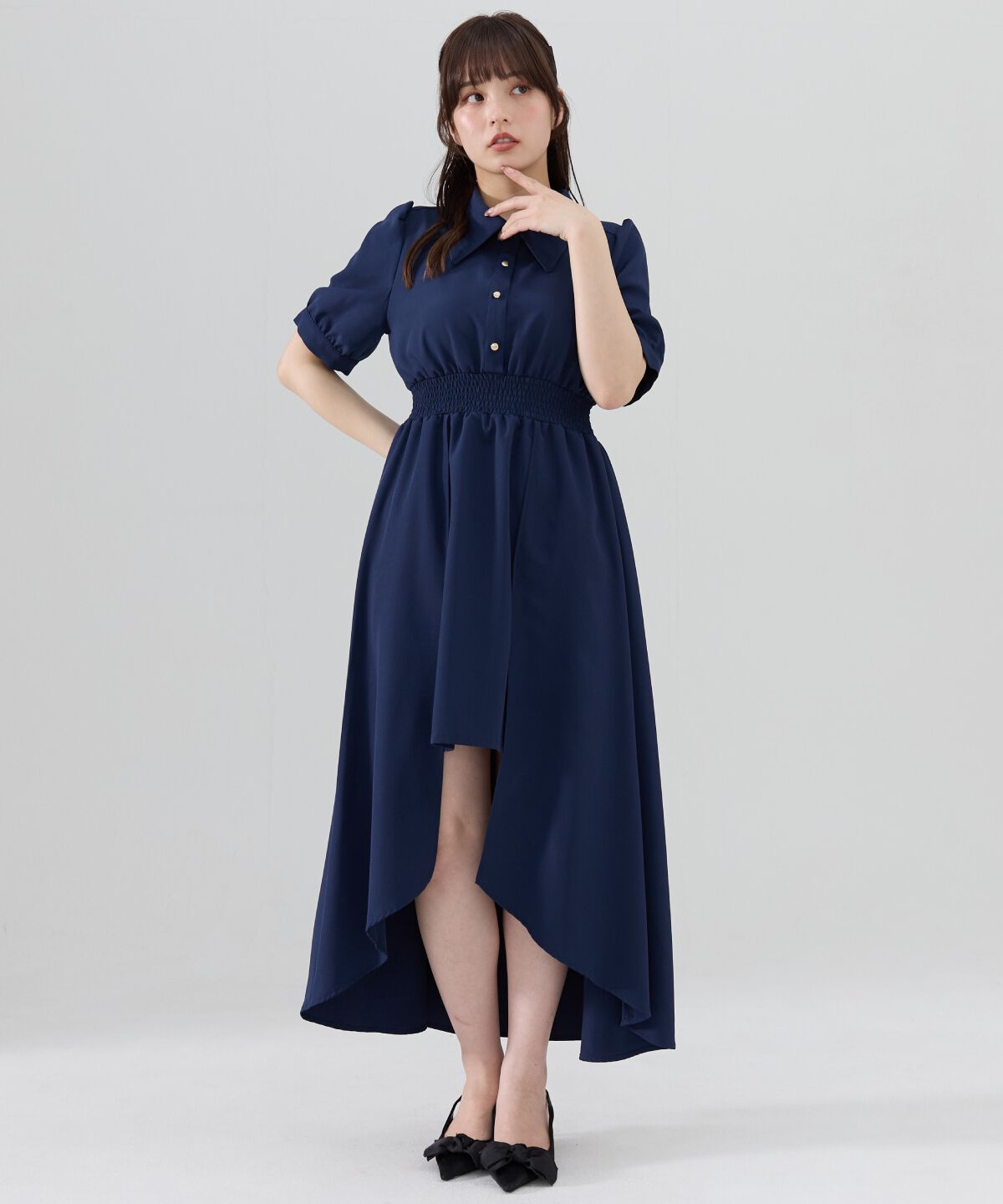 REDYAZEL「ウエストシャーリングシャツワンピース」|ワンピース|