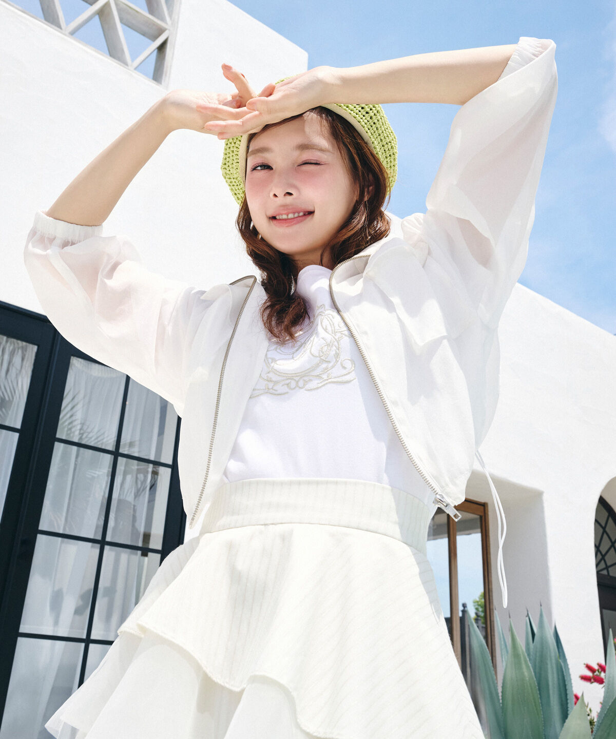 REDYAZEL「フロントポケットシアージャケット」|ノーカラージャケット|オフ