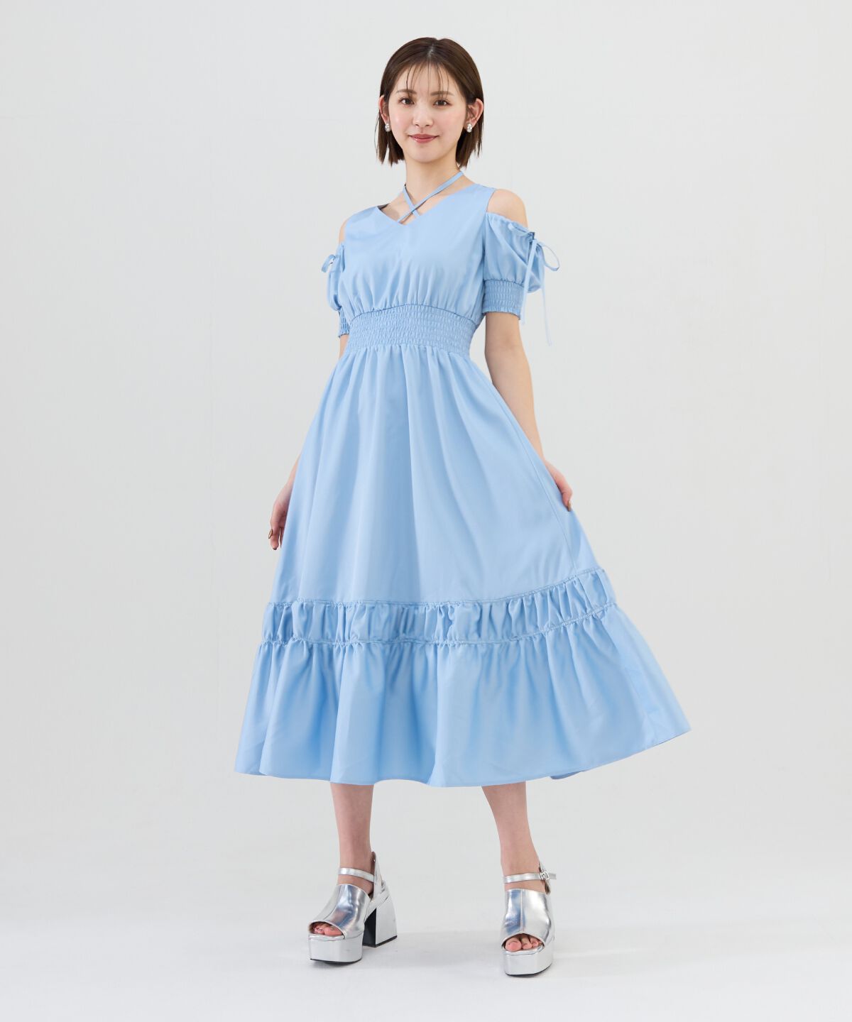 REDYAZEL「シャーリングオープンショルダーワンピース」|ワンピース|