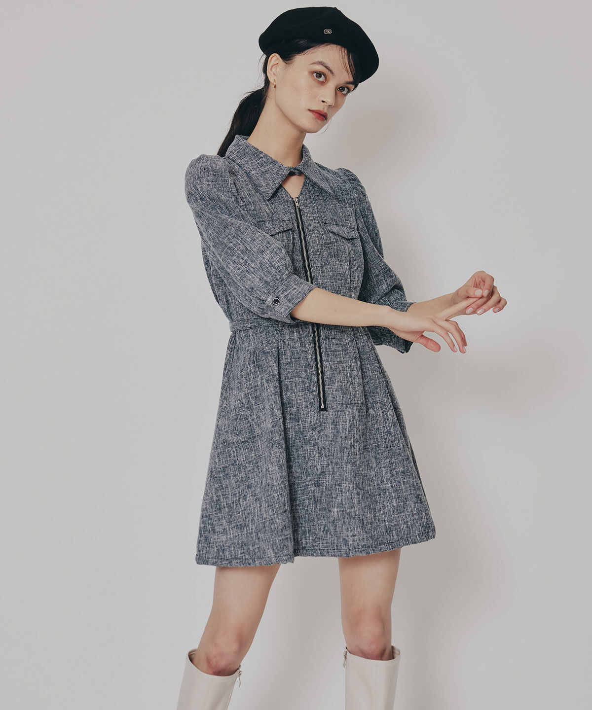 REDYAZEL「カラーミックスフロントZIPワンピース」|ワンピース|ネイビー