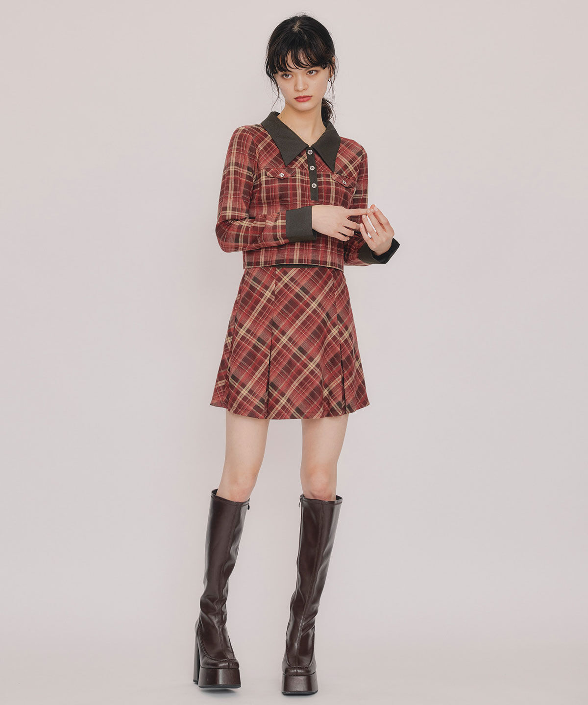 REDYAZEL「バイアスチェックショートブラウス&times;プリーツミニスカートセットアップ」|ワンピース|