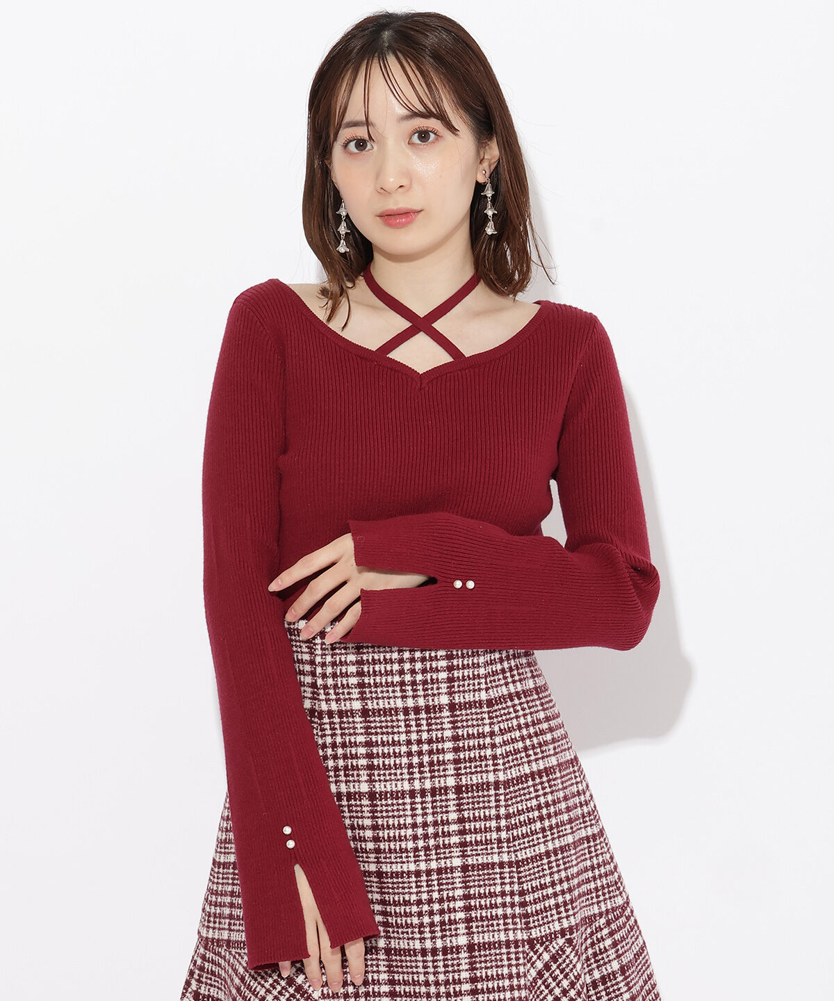 WILLSELECTION「ハートネックフレアスリーブプルオーバー」|ニット・セーター|ボルドー