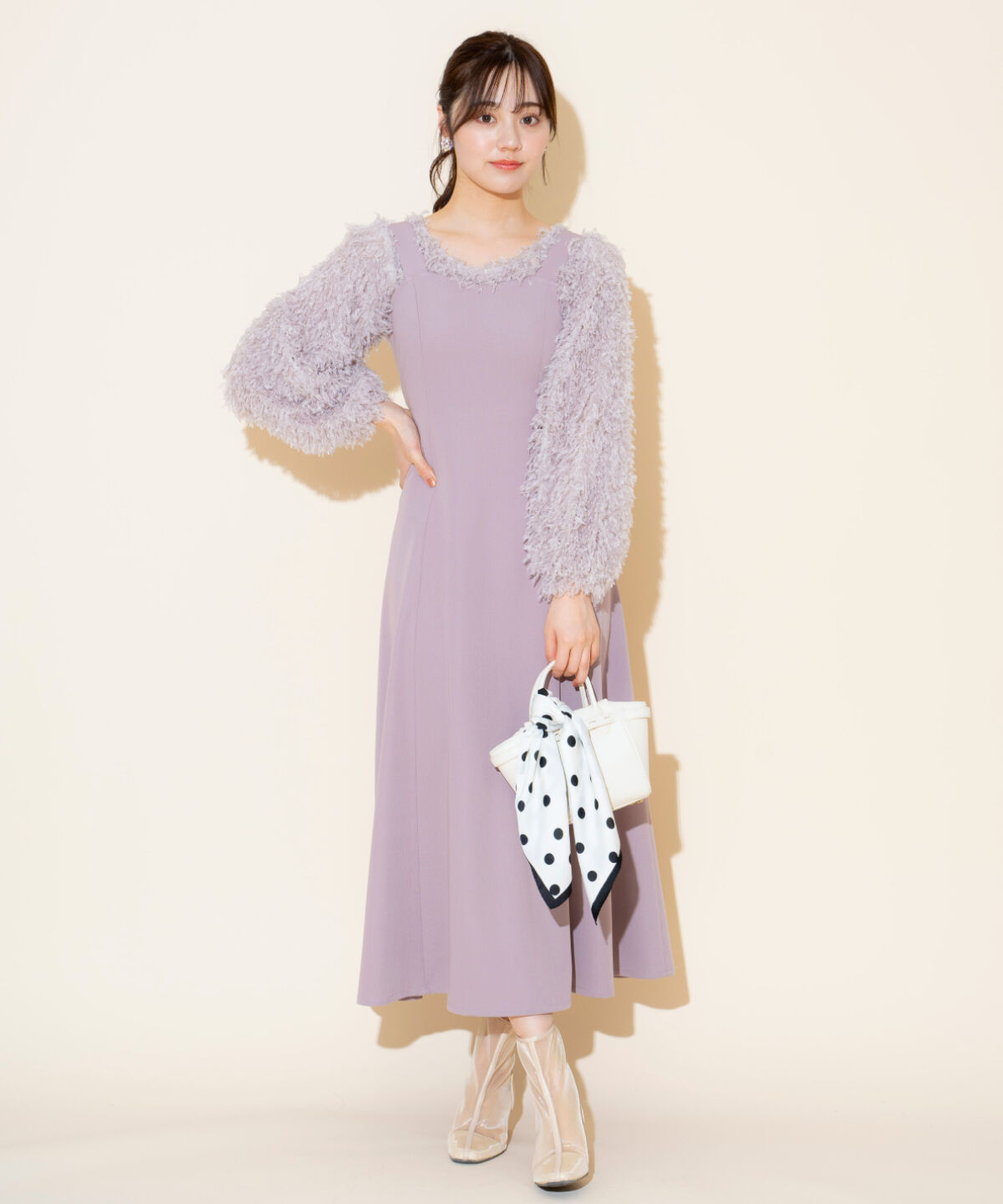 WILLSELECTION「リボンヤーンシャギーニット&times;ワンピース」|ワンピース|