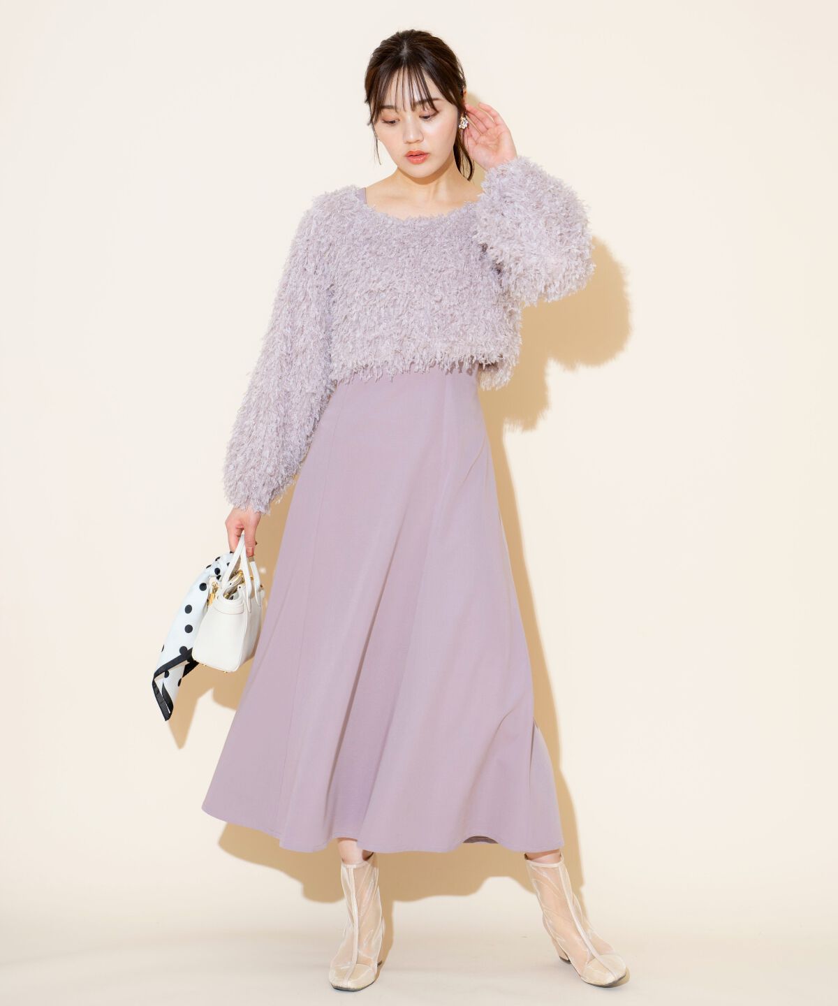 WILLSELECTION「リボンヤーンシャギーニット&times;ワンピース」|ワンピース|