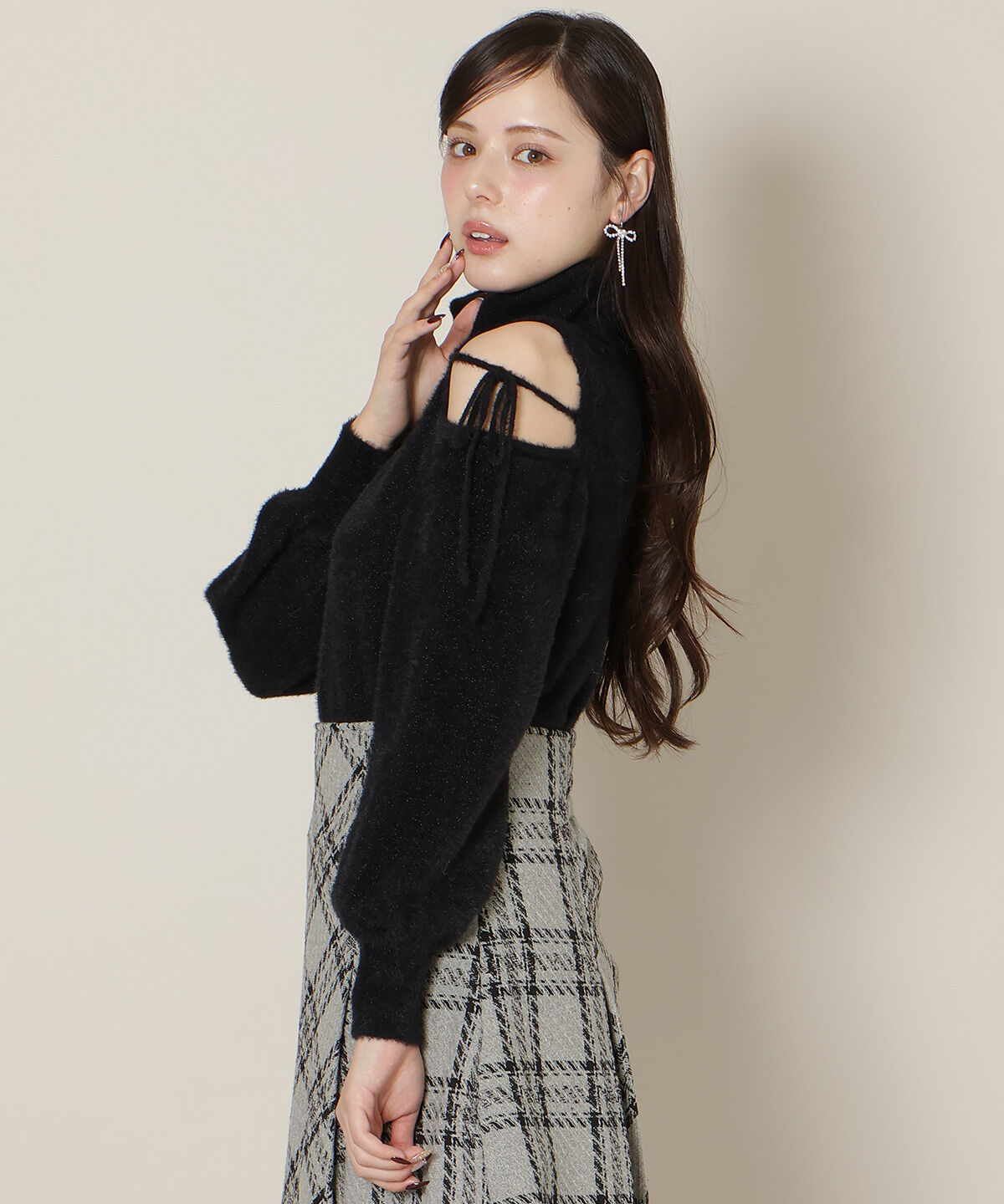 WILLSELECTION「オープンショルダーラメフェザーニット」|ニット・セーター|