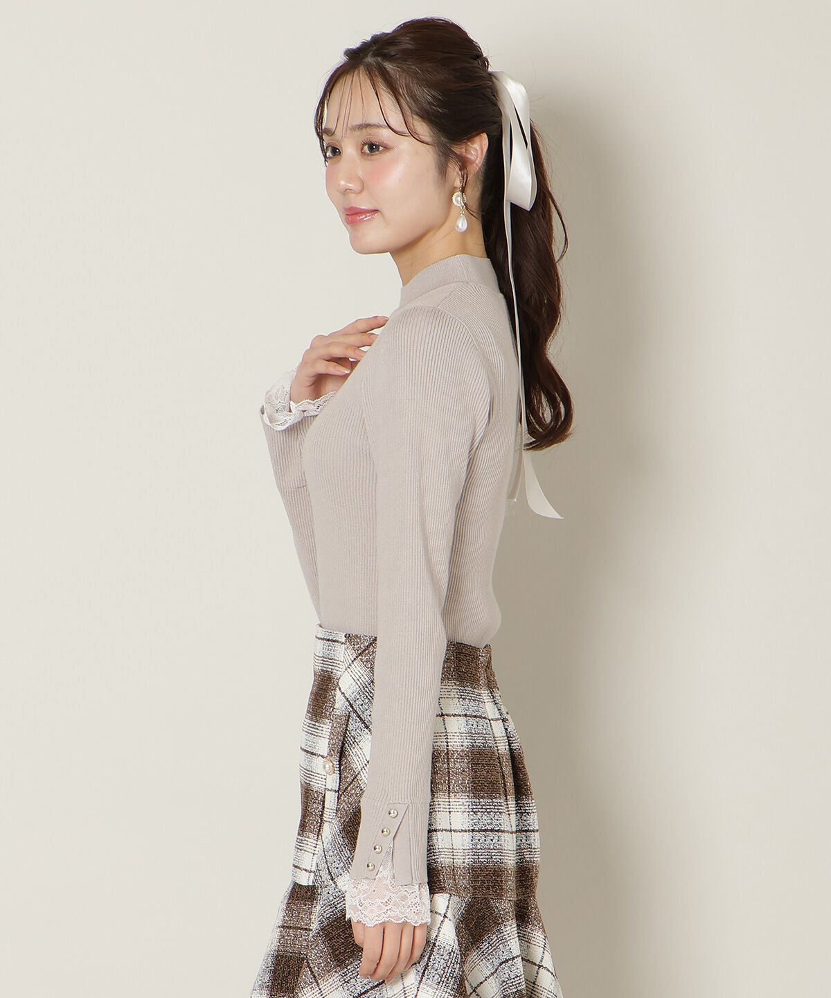 WILLSELECTION「袖口レースハイネックリブニット」|ニット・セーター|