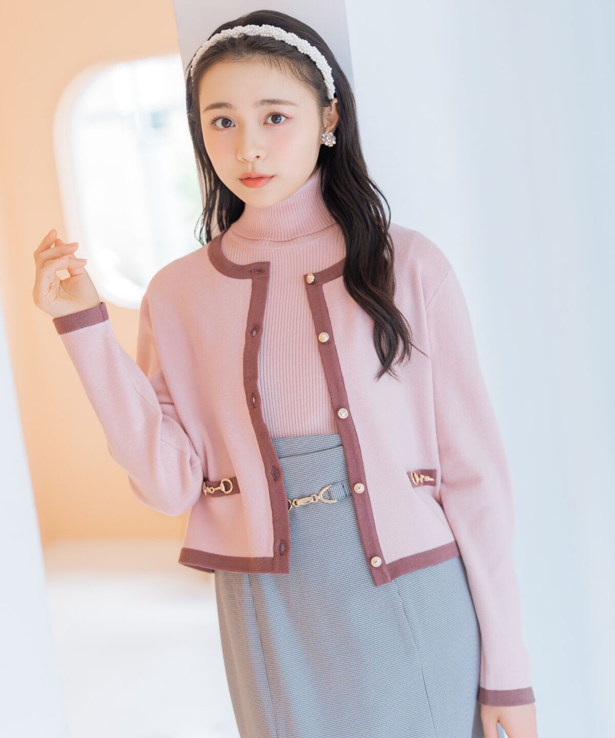 WILLSELECTION「バイカラーアンサンブル」|カーディガン|ピンク