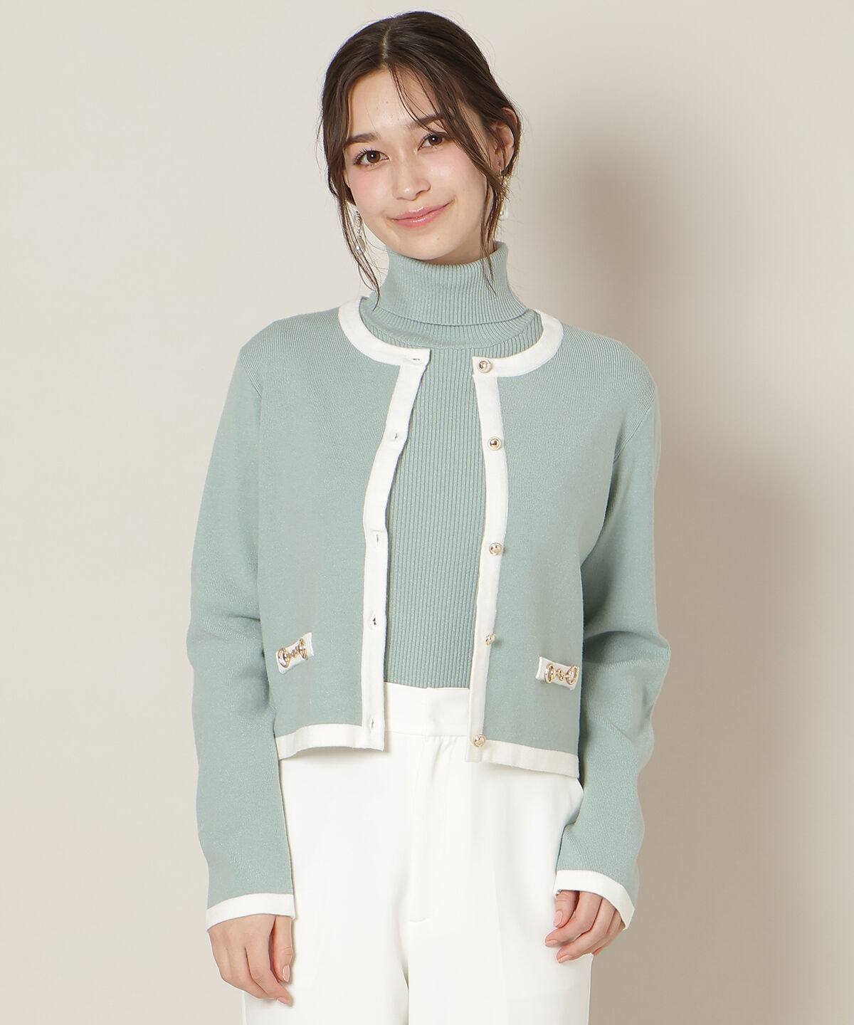 WILLSELECTION「バイカラーアンサンブル」|カーディガン|ミント