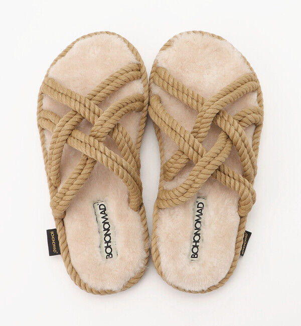 BOHONOMAD「【BOHONOMAD】ボドルム ファーリースリッパ/ベージュ ポリプロピレン ファー/サンダル」|サンダル|