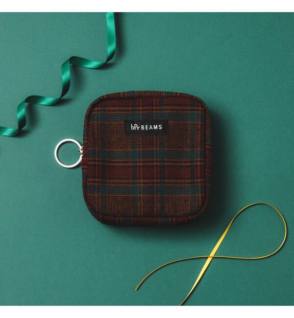 BEAMS「チェック ポーチ M」|ポーチ|BROWN&times;GREEN