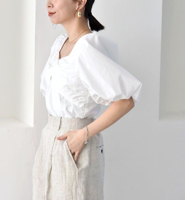 quaranciel「quaranciel:〈洗濯機可能〉タイプライター ツイスト ボリュームスリーブ ブラウス」|シャツ・ブラウス|