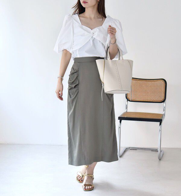 quaranciel「quaranciel:〈洗濯機可能〉タイプライター ツイスト ボリュームスリーブ ブラウス」|シャツ・ブラウス|