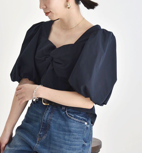 quaranciel「quaranciel:〈洗濯機可能〉タイプライター ツイスト ボリュームスリーブ ブラウス」|シャツ・ブラウス|