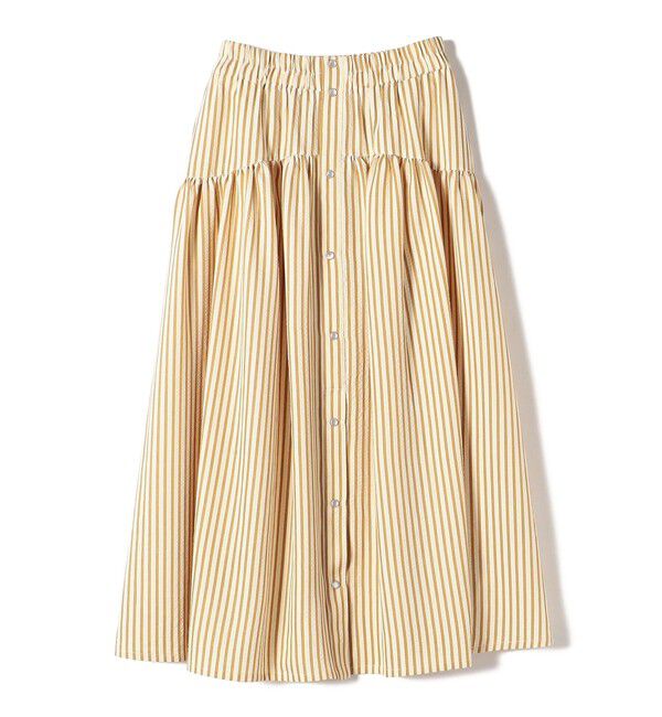 SHIPS Colors 「SHIPS Colors:〈洗濯機可能〉ストライプ ギャザー スカート◇」|フレア|ベージュ