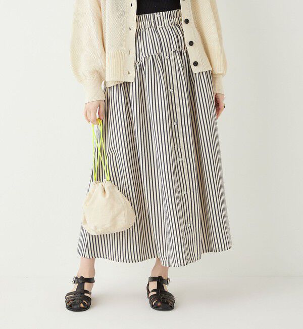 SHIPS Colors 「SHIPS Colors:〈洗濯機可能〉ストライプ ギャザー スカート◇」|フレア|ネイビー