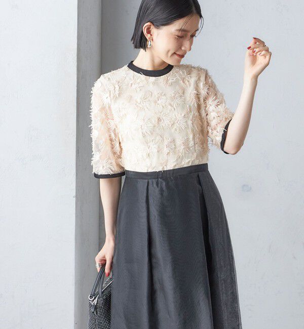 SHIPS for women「kaene:エンブロイダリー ミックス ワンピース〈セレモニー対応可〉」|ワンピース|オフホワイト