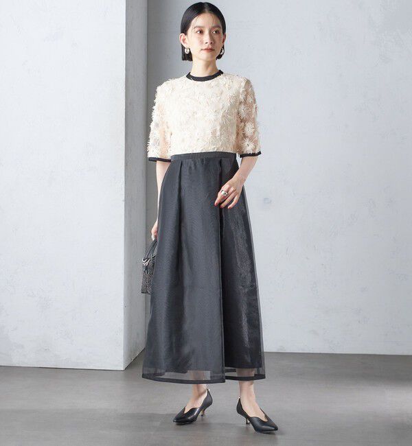 SHIPS for women「kaene:エンブロイダリー ミックス ワンピース〈セレモニー対応可〉」|ワンピース|