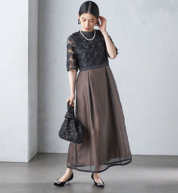 SHIPS for women「kaene:エンブロイダリー ミックス ワンピース〈セレモニー対応可〉」|ワンピース|