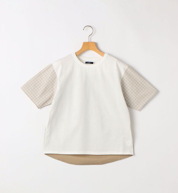 SHIPS KIDS「SHIPS KIDS:140～160cm / チェック 切替 半袖 TEE」|Tシャツ・カットソー|オフホワイト