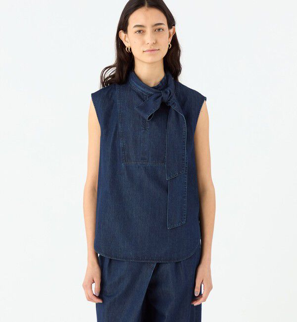 MACPHEE「コットンセルロースデニム ボウタイノースリーブブラウス」|シャツ・ブラウス|