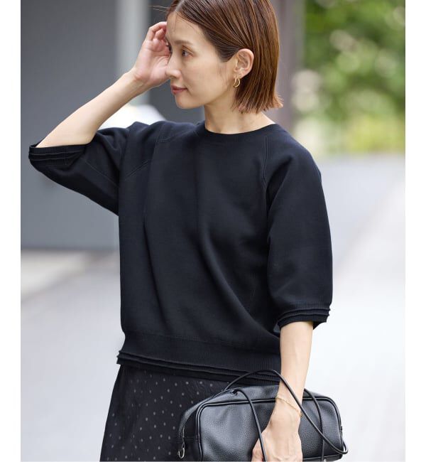 IENA「Wニットスウェットプルオーバー」|ニット・セーター|ネイビー