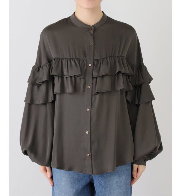 SLOBE IENA「ダブルフリルブラウス」|シャツ・ブラウス|カーキ