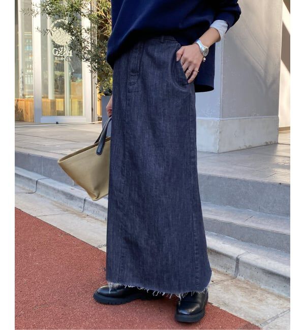 SLOBE IENA「LE DENIM BOXY TUCK デニムスカート」|スカート|ネイビー