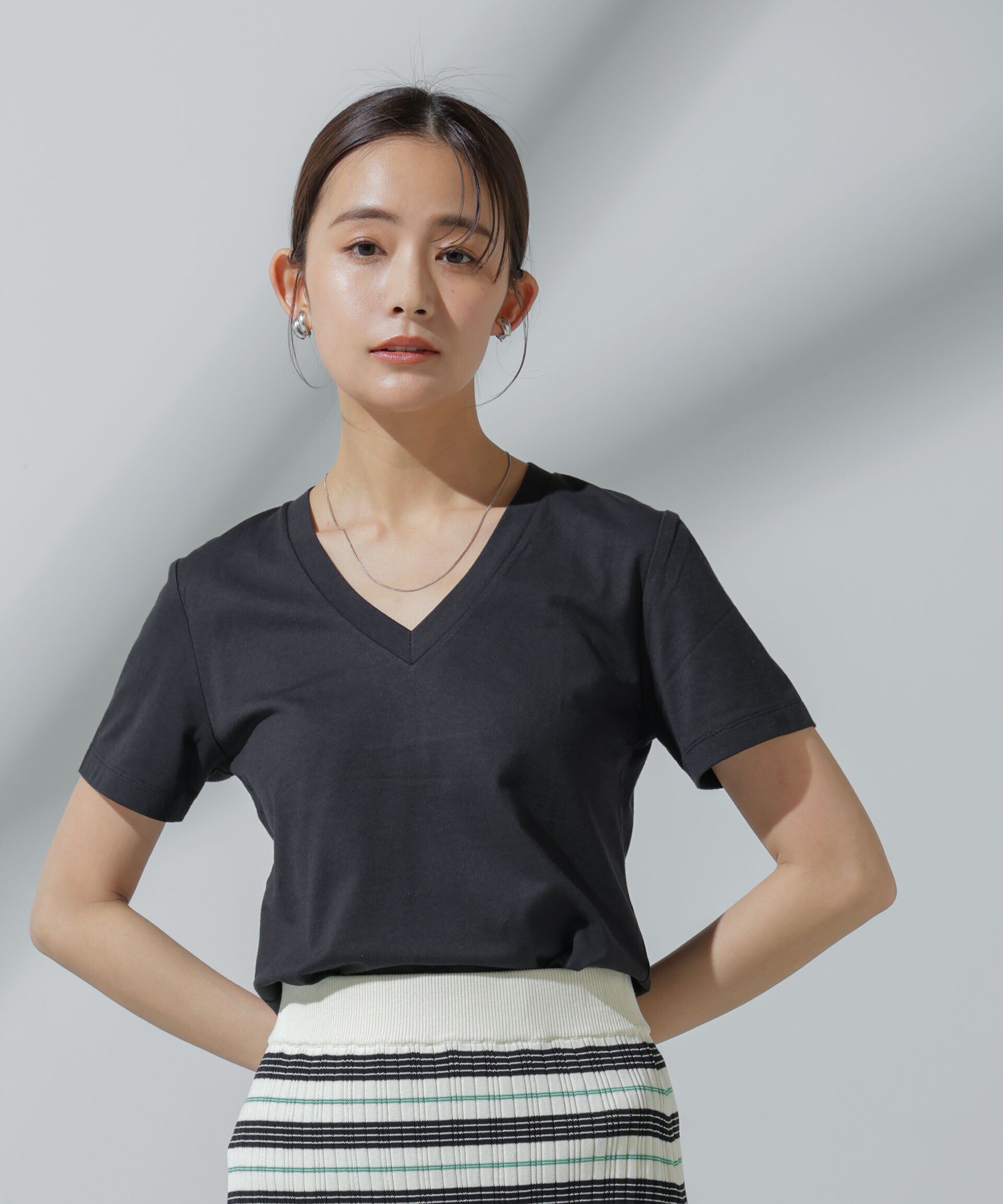 nano･universe「Anti Soaked(R) 汗染み防止 VネックTシャツ」|Tシャツ・カットソー|ブラック